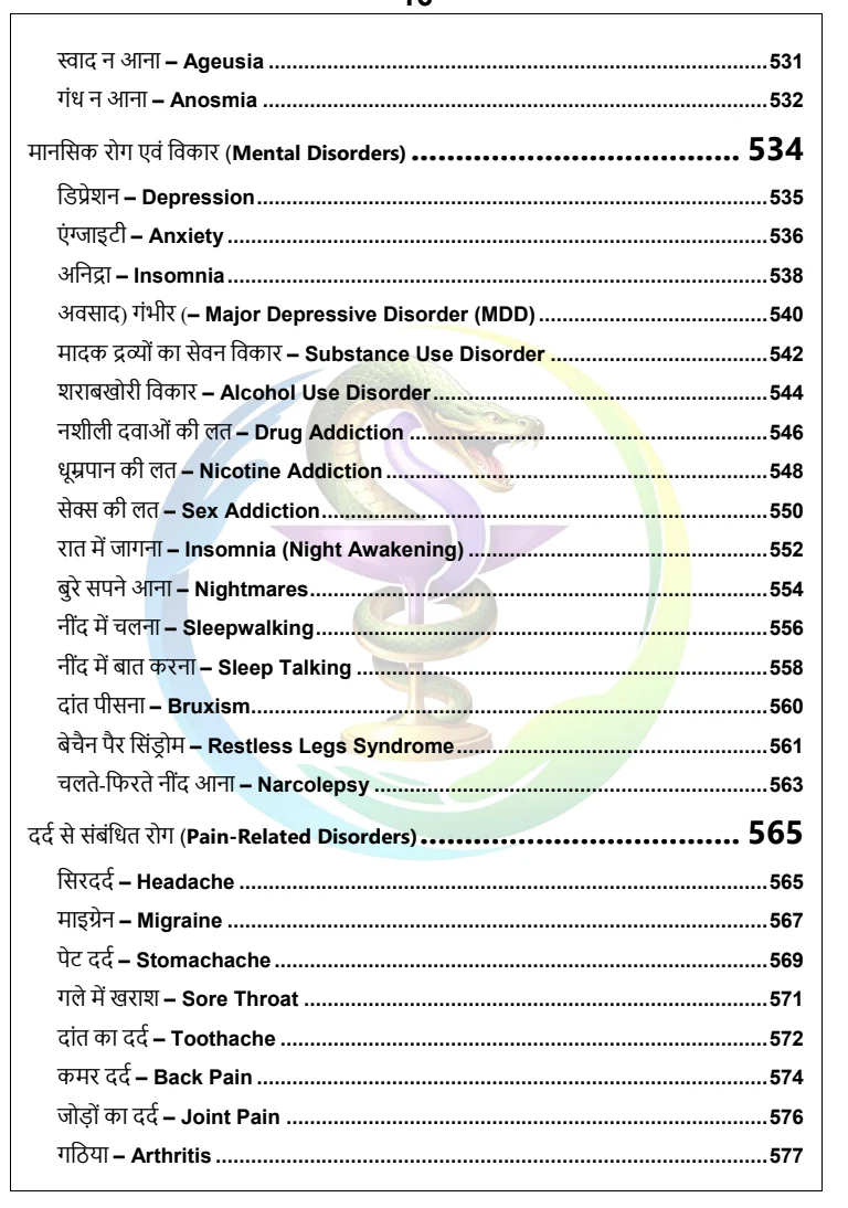 Diagnostic Test Guide का विषय-सूची पृष्ठ 16